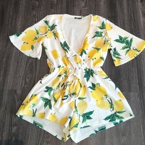 Famulily Romper Green Yellow, White Lemon Printed Small